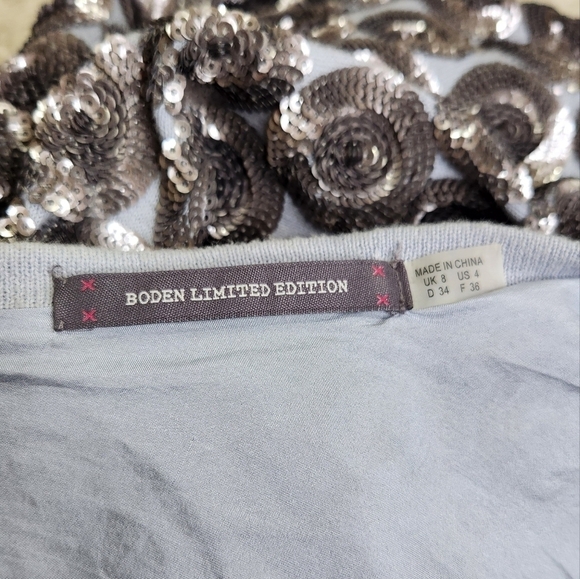 BODEN Limited Edition Beaded Cotton Cardigan Silk lined Gray Blue Silver Size 4 - Picture 2 of 11